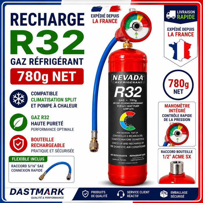 Kit complet recharge R32 780g Nevada avec flexible et manom�tre int�gr�