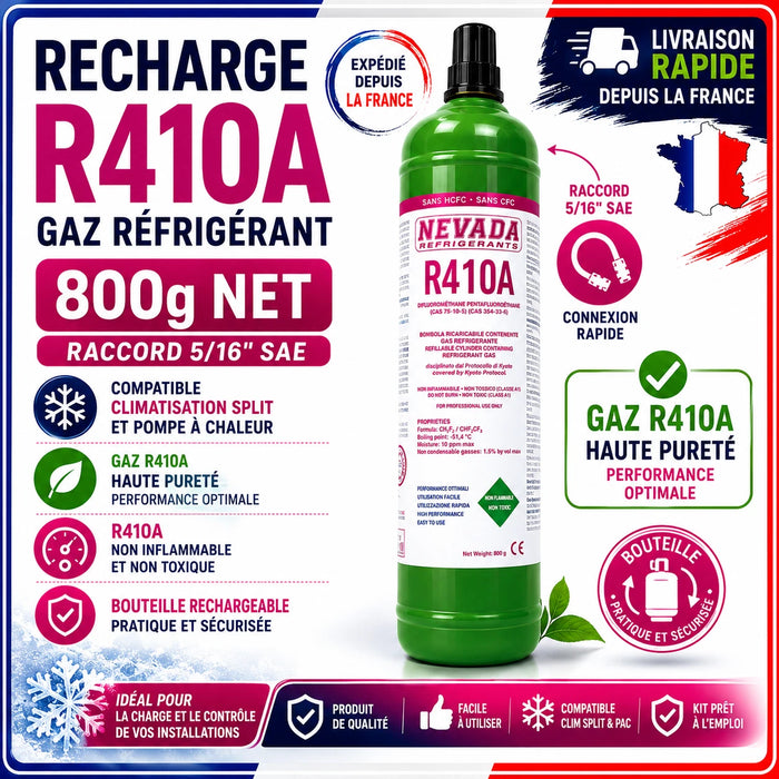 Recharge R410A 800g Nevada bouteille gaz r�frig�rant climatisation split