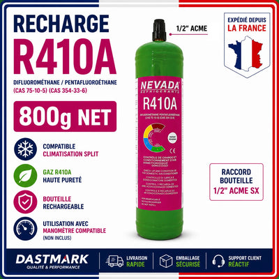 Recharge R410A 800g valve 1/2 ACME Mariel bouteille gaz r�frig�rant